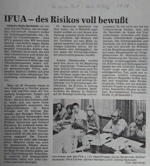 Foto 1: Zeitungsbericht (Westfalen-Blatt, Haller Zeitung vom 06.07.1983)